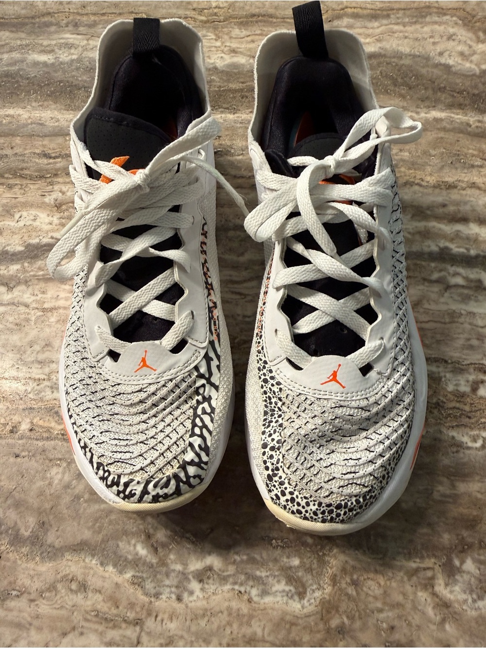 Jordan Men’s White and Black Sneakers with Orange Jumpman
